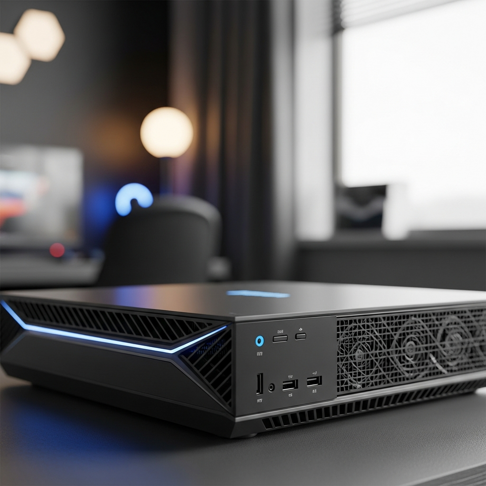 Close-up of a gaming console with innovative features highlighting the advanced technology used in 2025 games