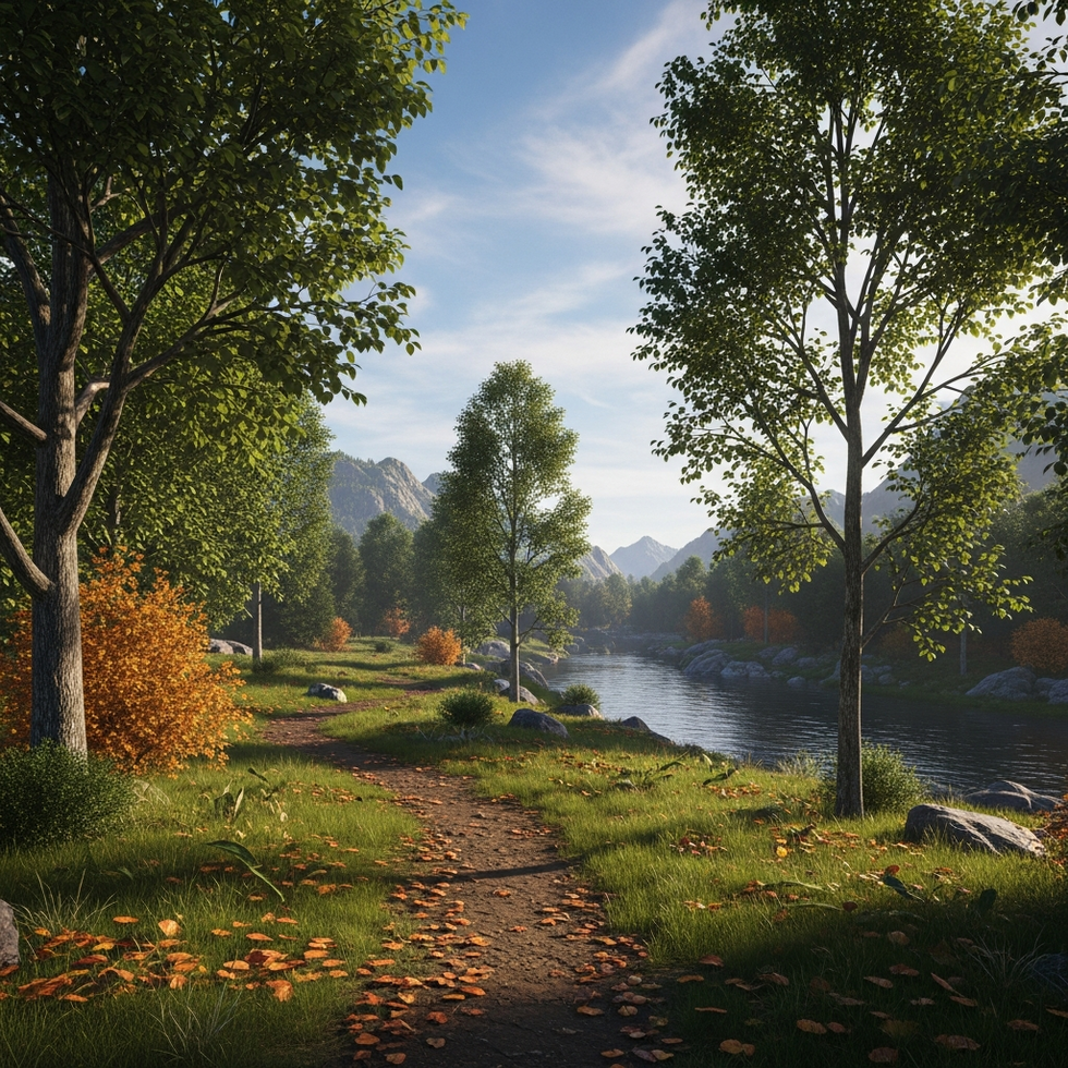 An in-game scene showing a newly released map with elaborate environmental details, highlighting seasonal themes.