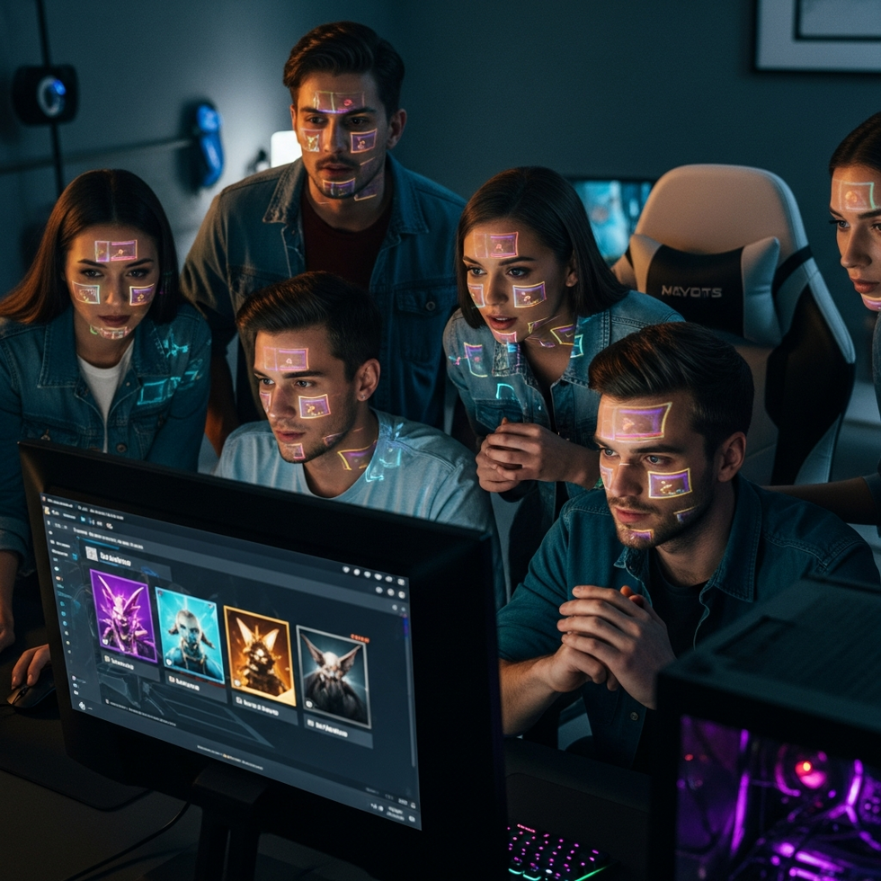 player participation Players participating in a seasonal event online, celebrating with skins and rewards, colorful gaming environment