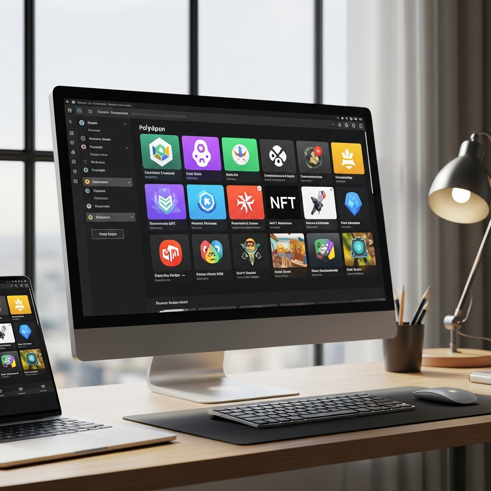 Polygon decentralized applications a screenshot collage of popular dApps built on Polygon including DeFi platforms, NFT marketplaces, and gaming applications