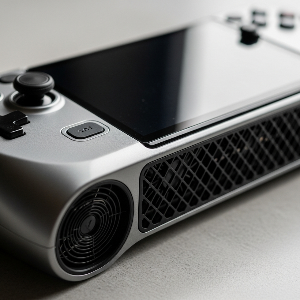 Close-up of the Ayaneo Next II showing its high-performance specs and cooling system