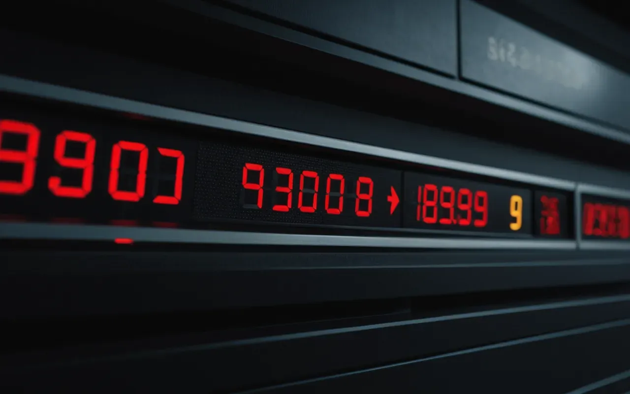 A close up shot of a digital progress bar on a dark background with glowing red segments indicating stalled progress and subtle glitch effects around the edges.