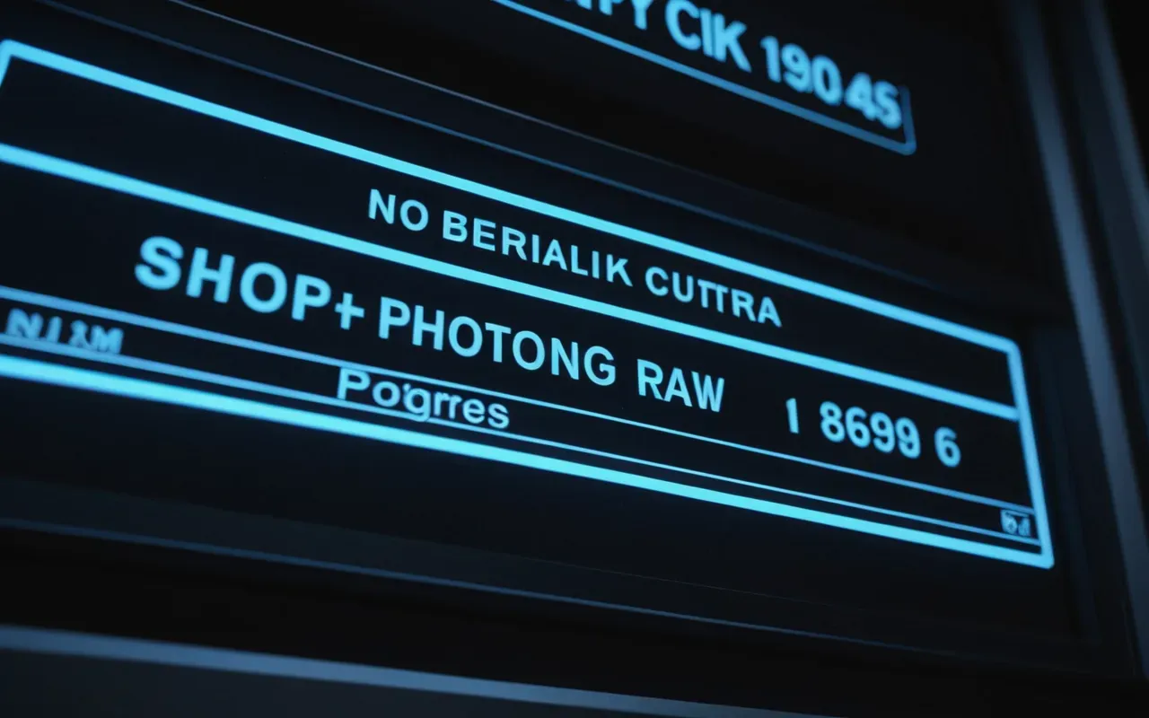 A close-up view of a digital progress bar filling up slowly on a dark interface with glowing blue accents and abstract geometric shapes in the background.
