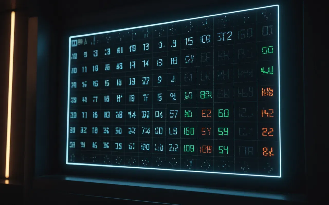 A stylized illustration of a digital interface showing abstract geometric shapes and color swatches arranged in a grid. The background is dark with soft glowing edges suggesting a high-tech editing tool environment without any readable text or labels.