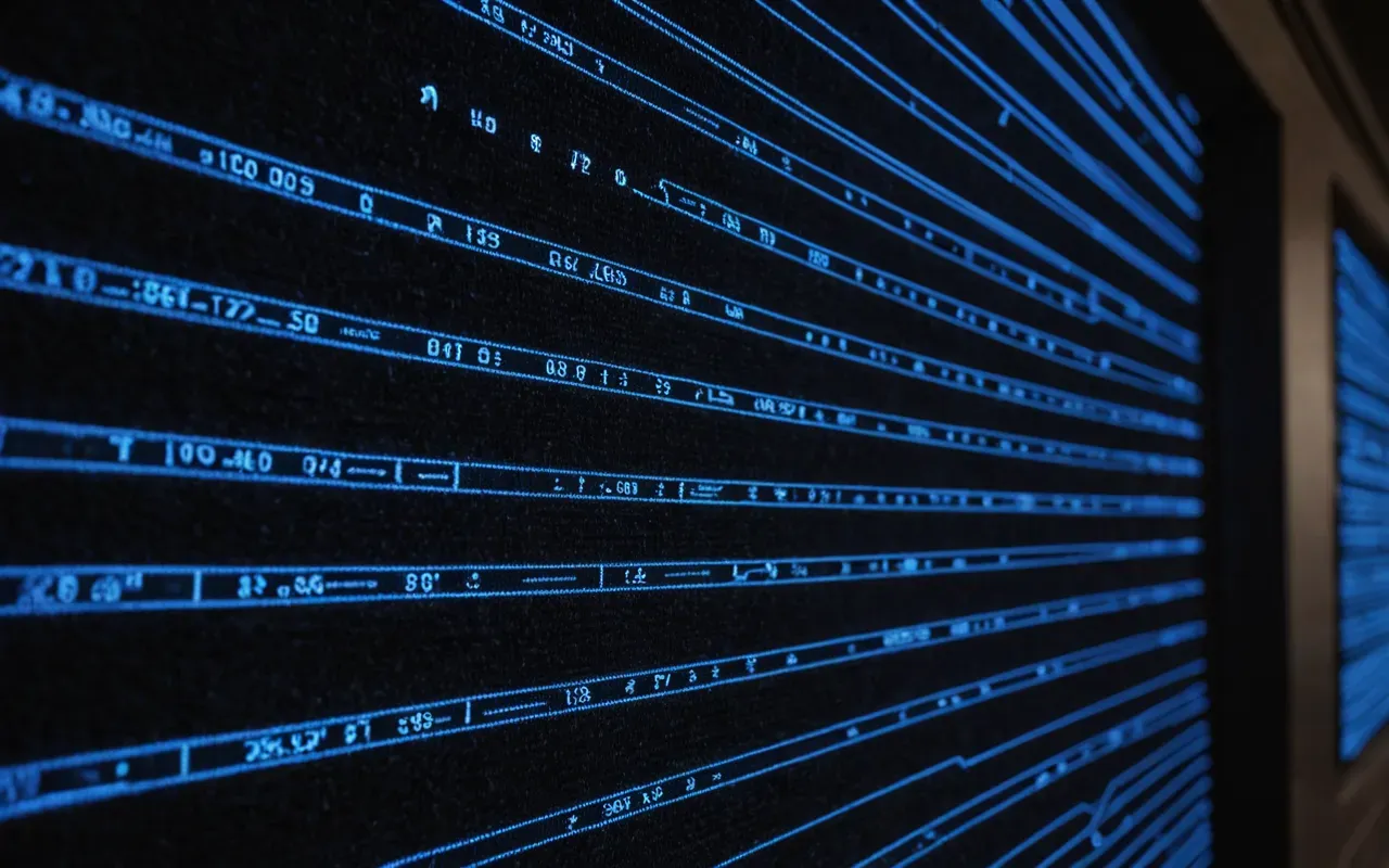 Abstract representation of data flow shown as glowing blue lines connecting nodes against a dark background symbolizing digital tracking systems