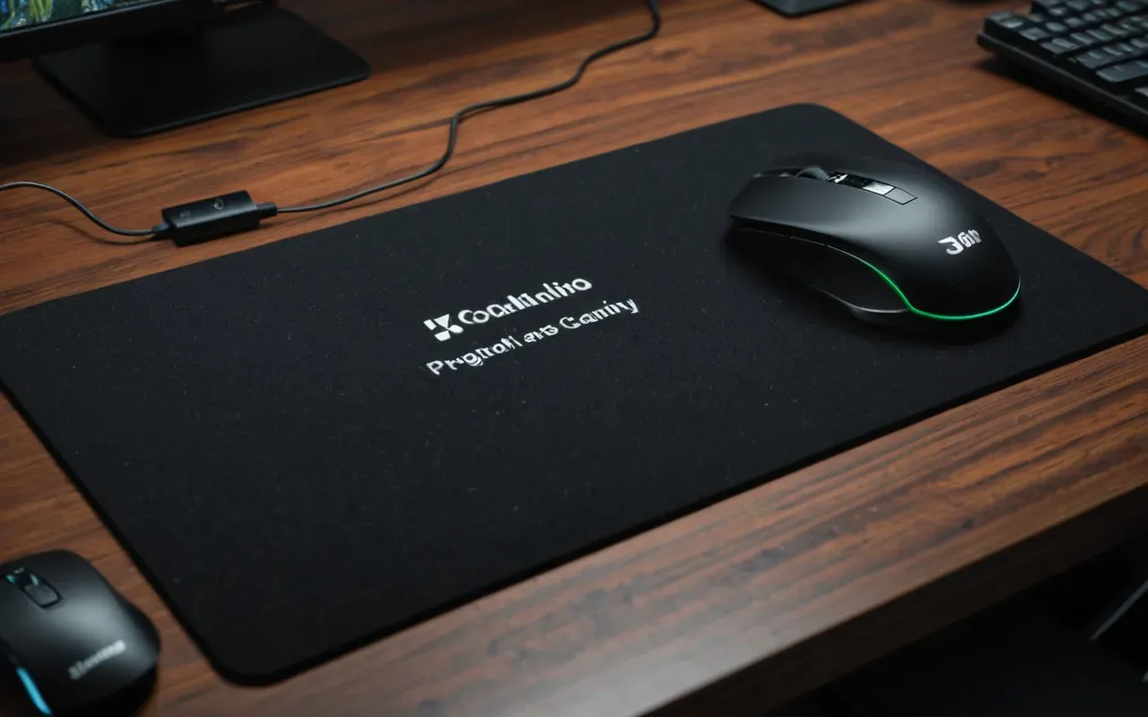 Minimalist desk setup with a single gaming mouse centered on a dark matte pad under soft overhead lighting