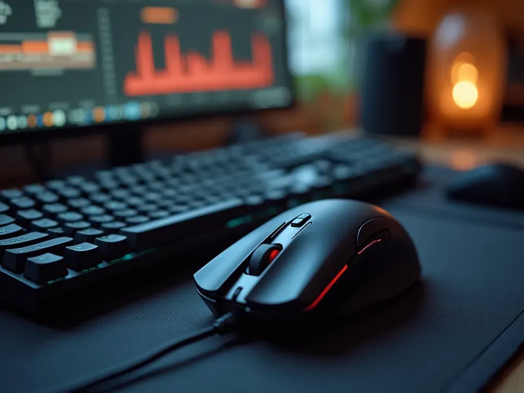 Modern minimalist gaming desk with mechanical keyboard and mouse