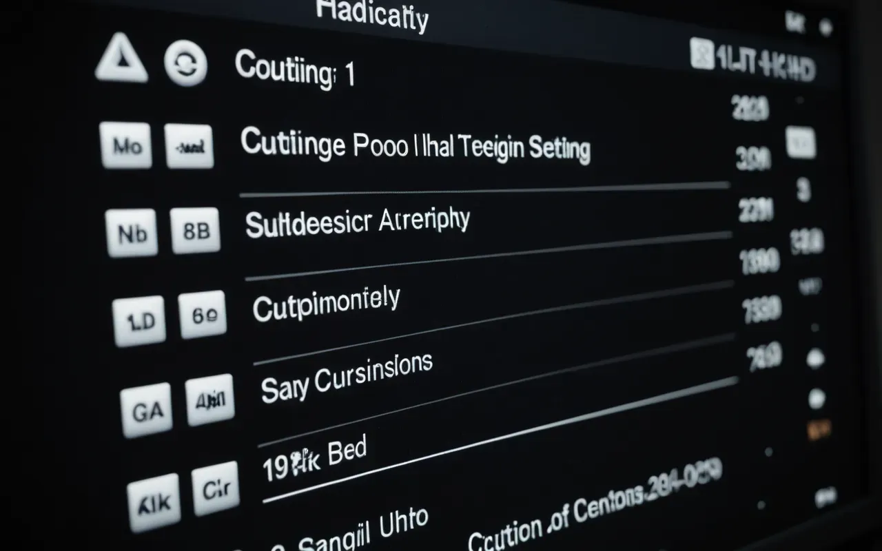 settings interface design A close up of a mouse cursor hovering over a simple settings menu interface with clean lines and minimal icons displayed on a dark background screen