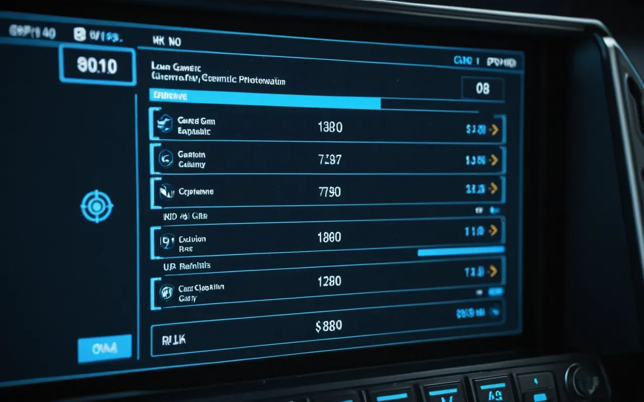 A close-up of a video game weapon customization interface showing attachment slots and perk options with glowing blue highlights on a dark background.