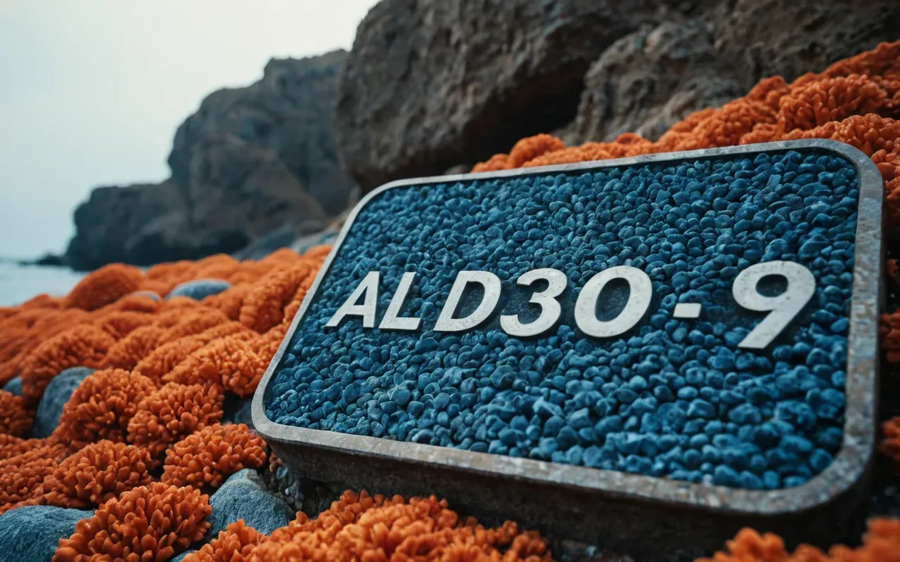 A close-up view of a textured surface resembling coral reef rocks where colors shift subtly from blue to orange without any visible animals or text present