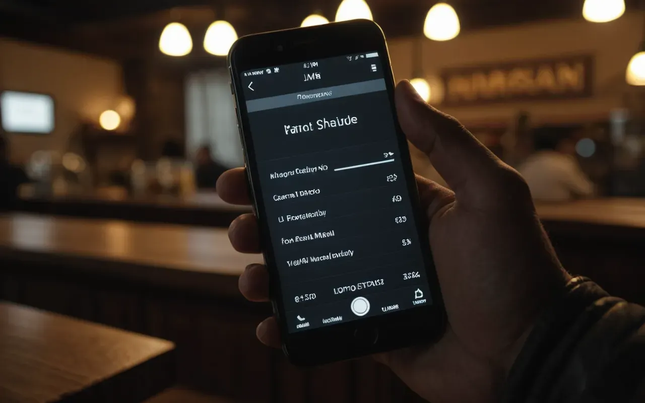 A person holding a smartphone with their thumb hovering over the screen in a dimly lit room with soft ambient lighting creating a focused and contemplative mood without any visible text or interface elements.