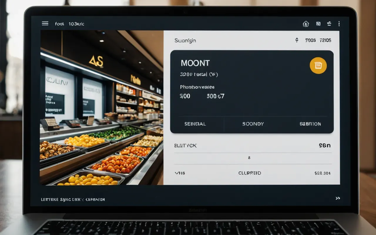 A split screen view showing a digital storefront interface on one side and a subscription card icon on the other with abstract geometric shapes floating in between.
