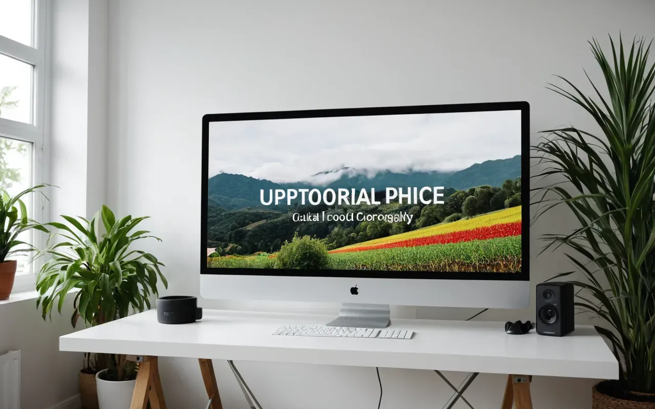home gaming setup Wide shot of a modern home office workspace with a large ultrawide monitor displaying abstract colorful graphics on a clean white desk surrounded by houseplants and minimal decor under bright even lighting creating an organized professional environment without any visible text or digital interface elements.